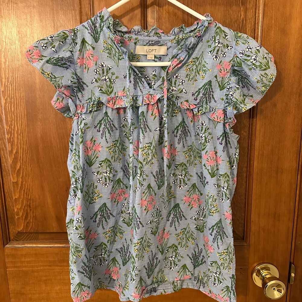 LOFT Blue Floral Blouse